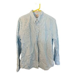 J. Crew Light Blue and White Striped Button-Down Shirt Organic Cotton Large